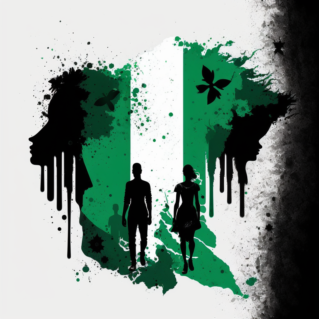 Nigerian flag with silhouettes - Cultural Heritage